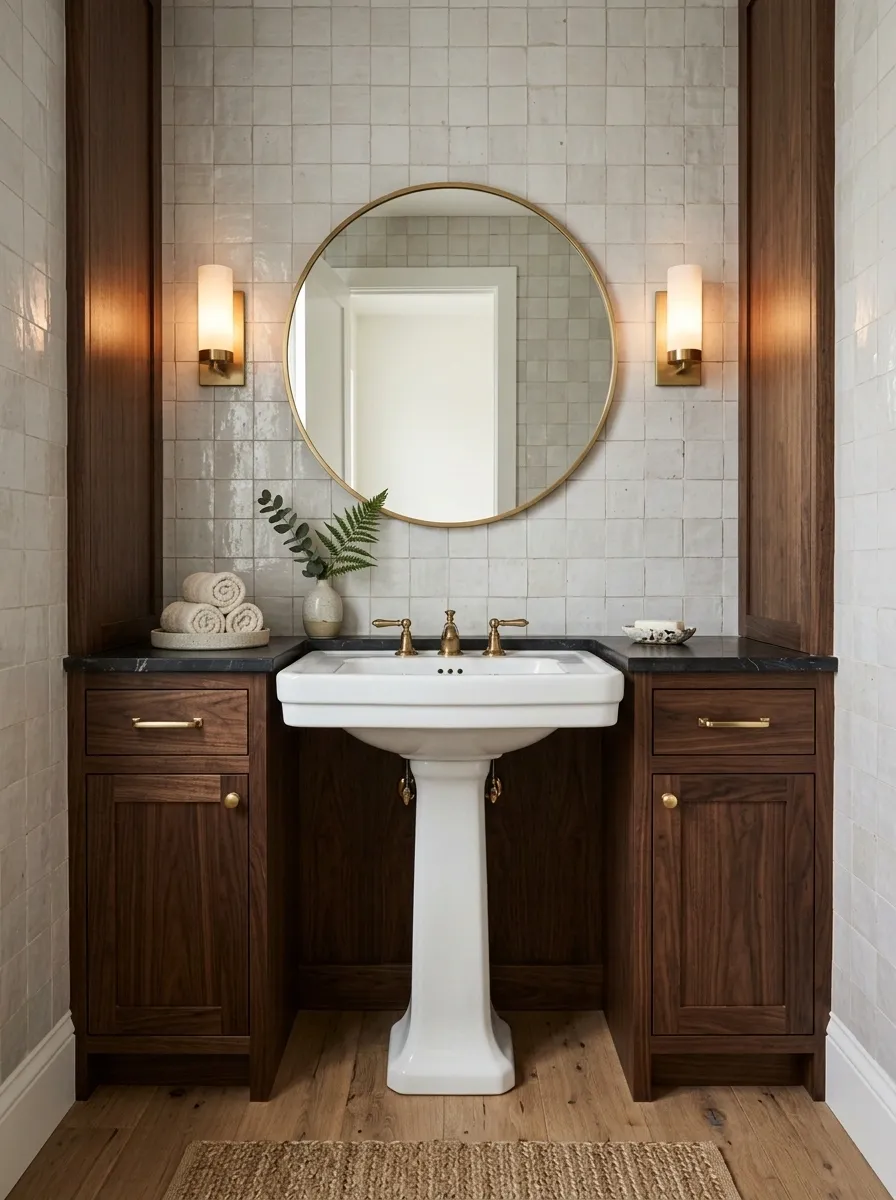 Dark Walnut Built-In Against Pale Tile