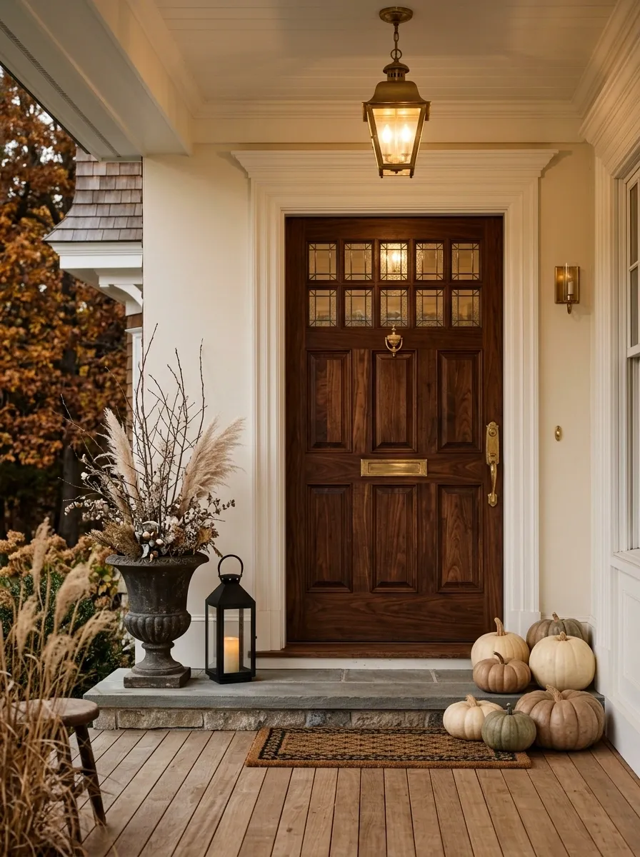 Dark Wood Door With Monochrome Pumpkin Styling