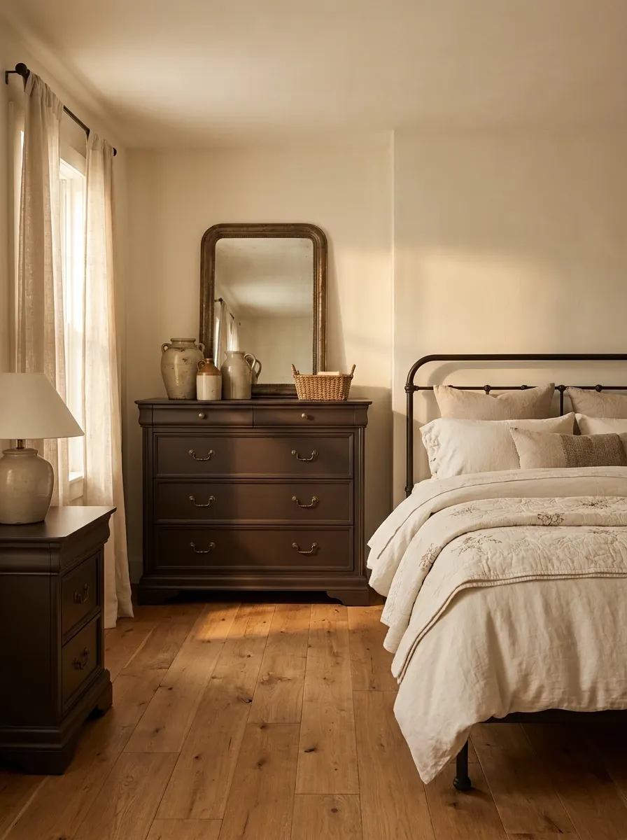 Deep Brown Painted Furniture With Creamy Vintage Details