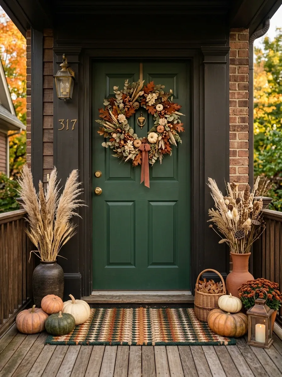 Deep Green Door With Traditional Harvest Colors