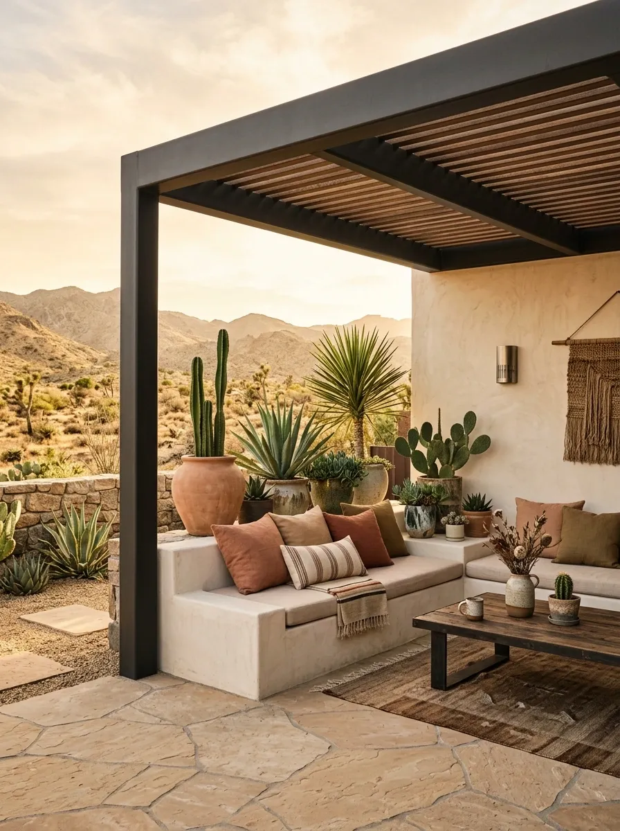 Desert-Inspired Pergola With a Flat Shade Roof