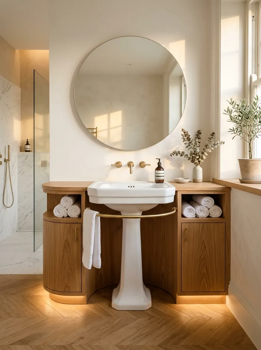 Designer Curved Wraparound Vanity Around the Original Pedestal