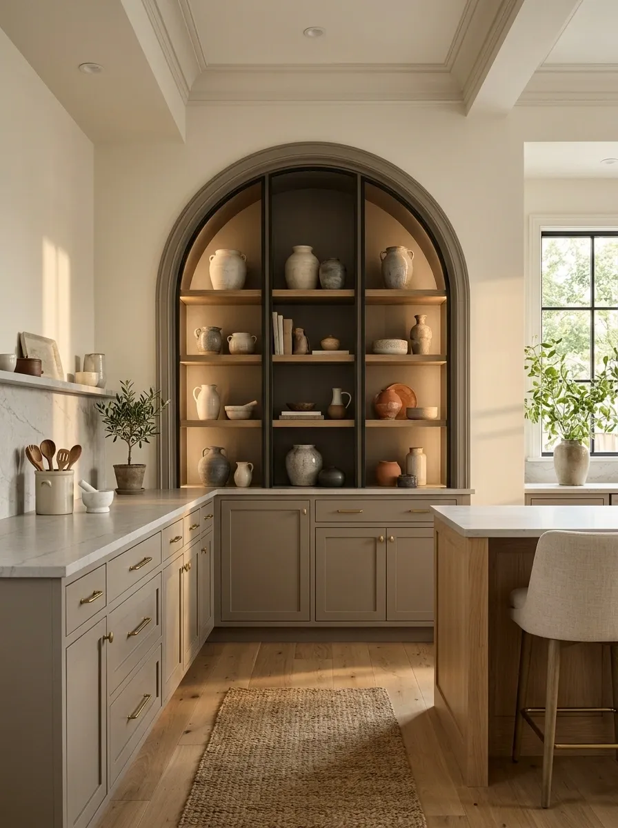 Dramatic Corner With a Full-Height Arched Cabinet