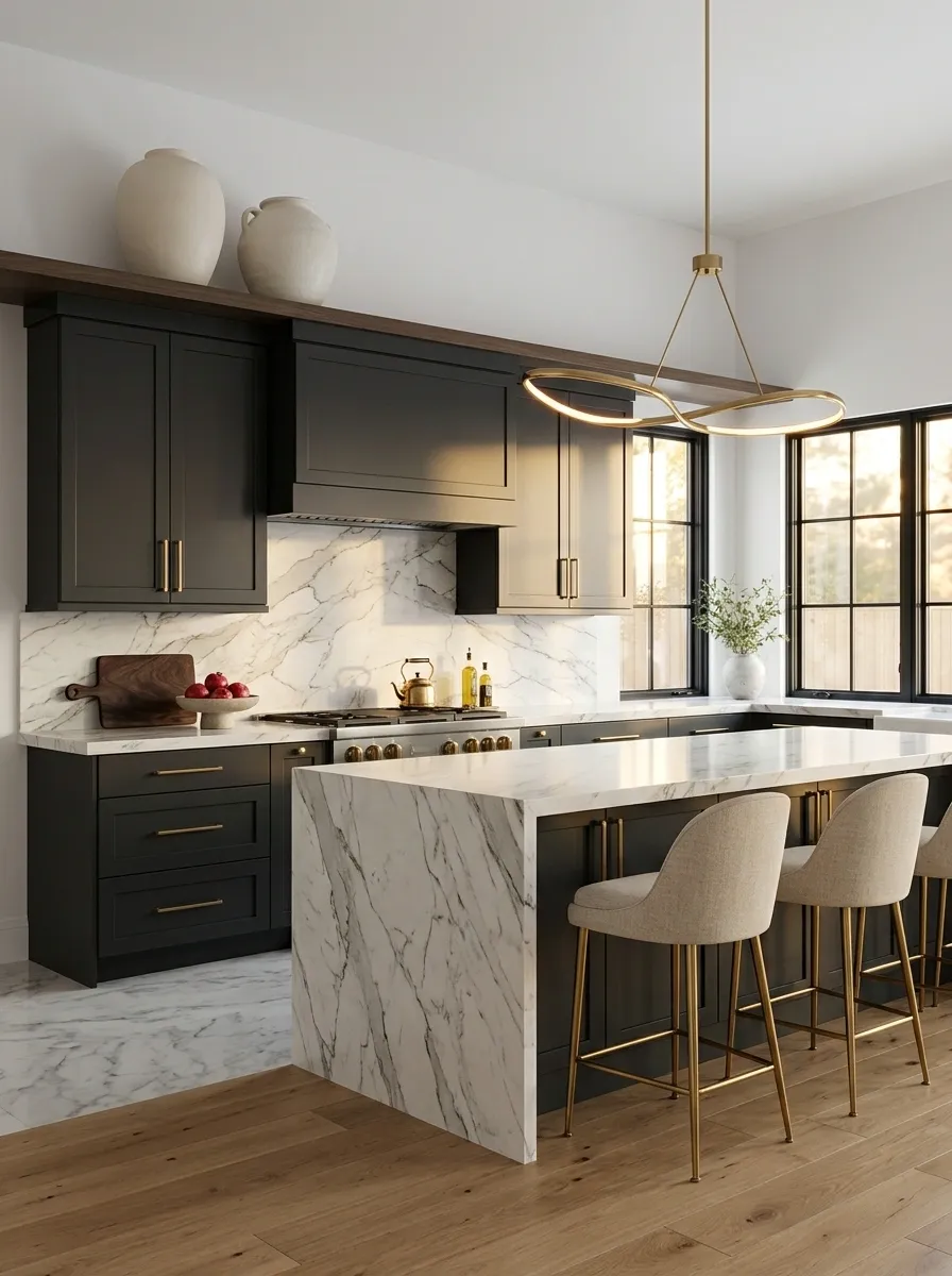 Dramatic Stone Kitchen With Minimal Upper Styling