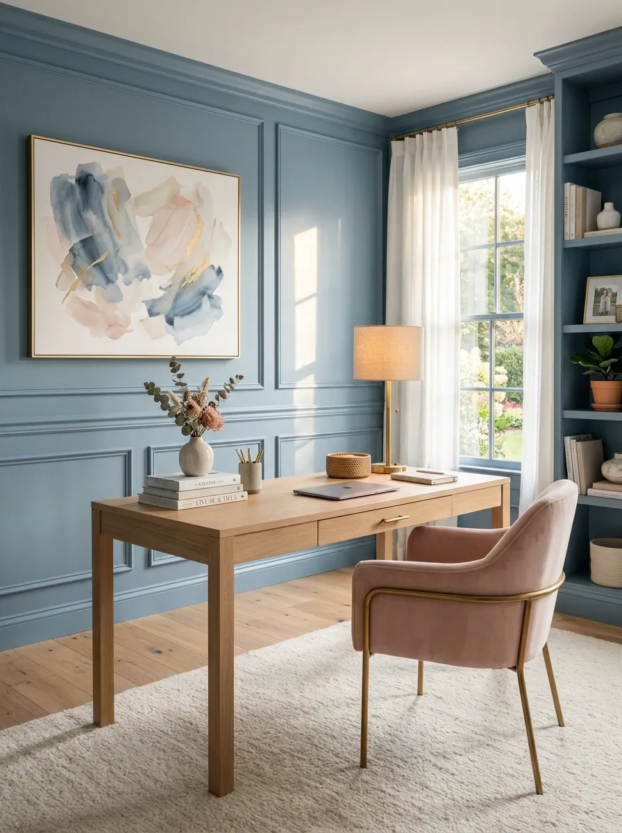 Dusty Blue and Blush Office