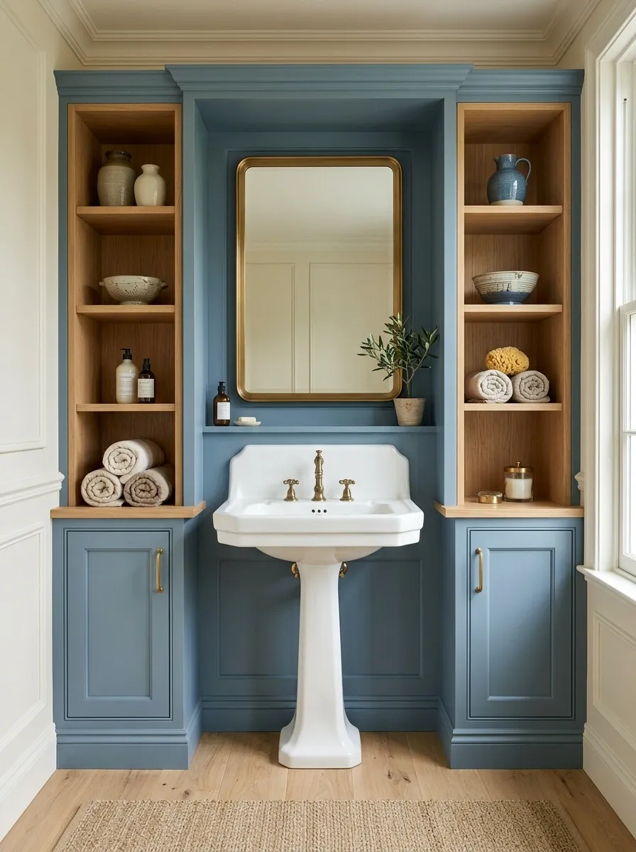 Dusty Blue and Oak Integrated Sink Surround