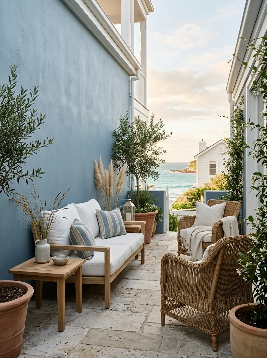 Dusty Blue and White Coastal Patio