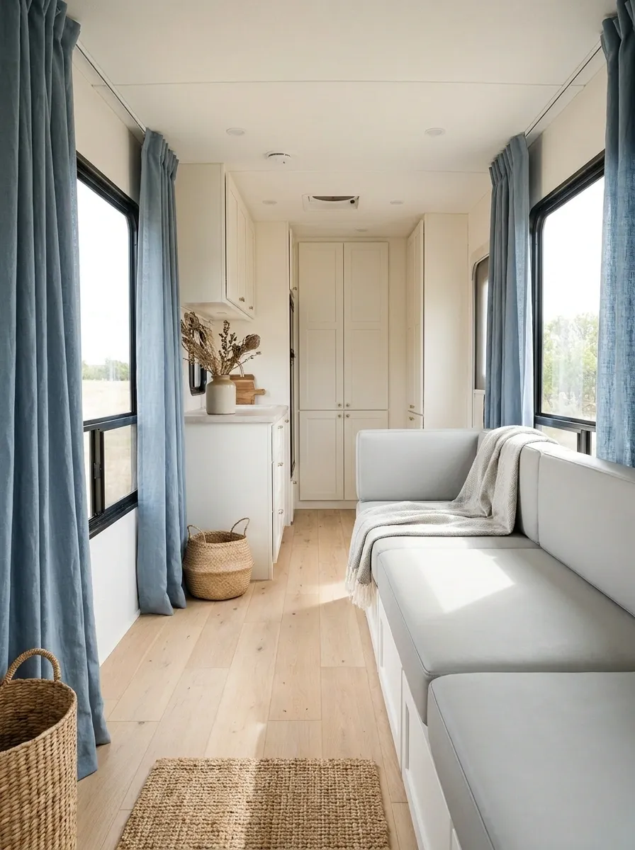 Dusty Blue Curtains With Light Gray Upholstery