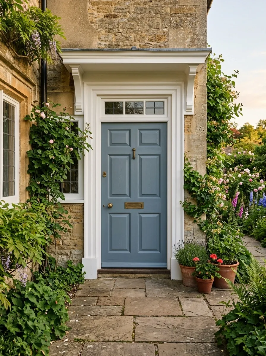 Dusty Blue Door With Layered Cottage Trim