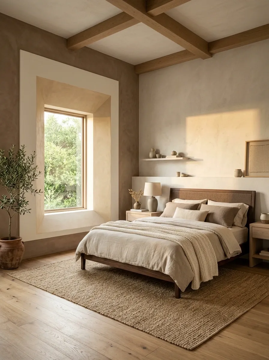 Earth-Toned Bedroom With a Window as the Light Source