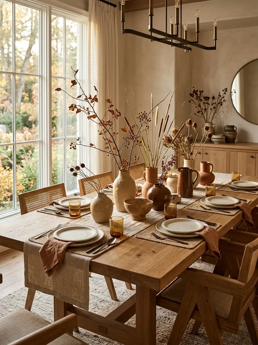 Earth-Toned Table With Handmade Ceramic Centerpieces