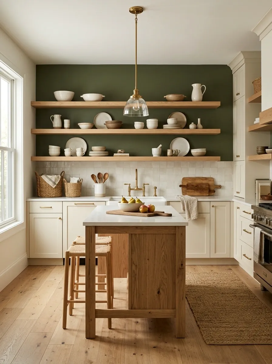 Earthy Kitchen With Olive, Oak, and Cream