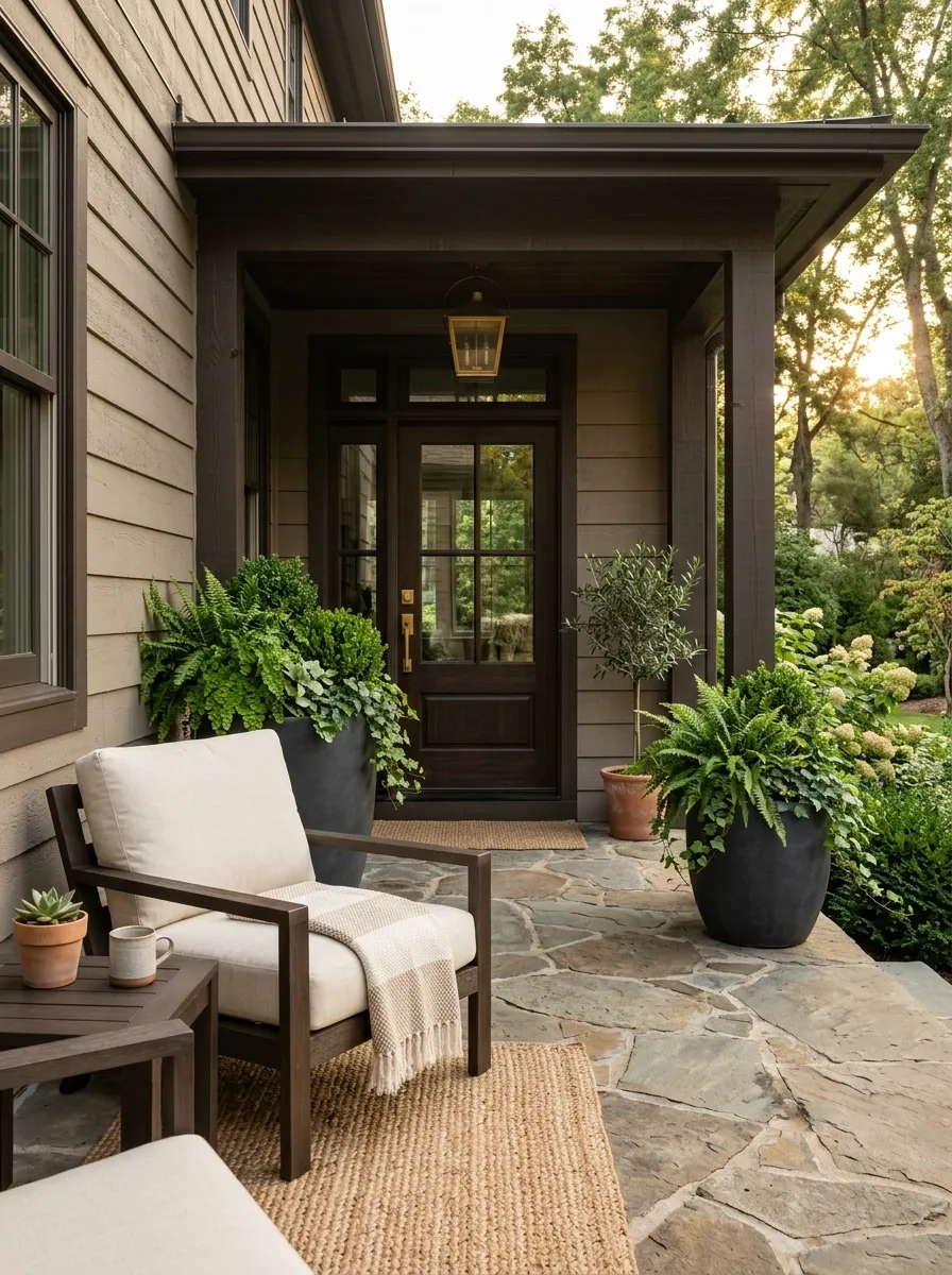 Earthy Modern Porch With Clay, Espresso, and Cream