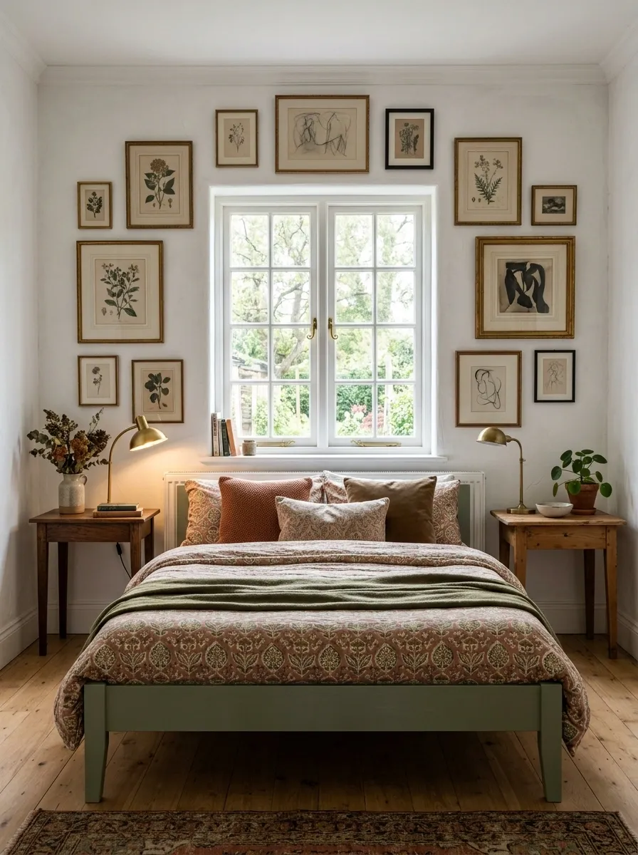 Eclectic Bedroom With the Window Integrated Into a Gallery-Like Composition