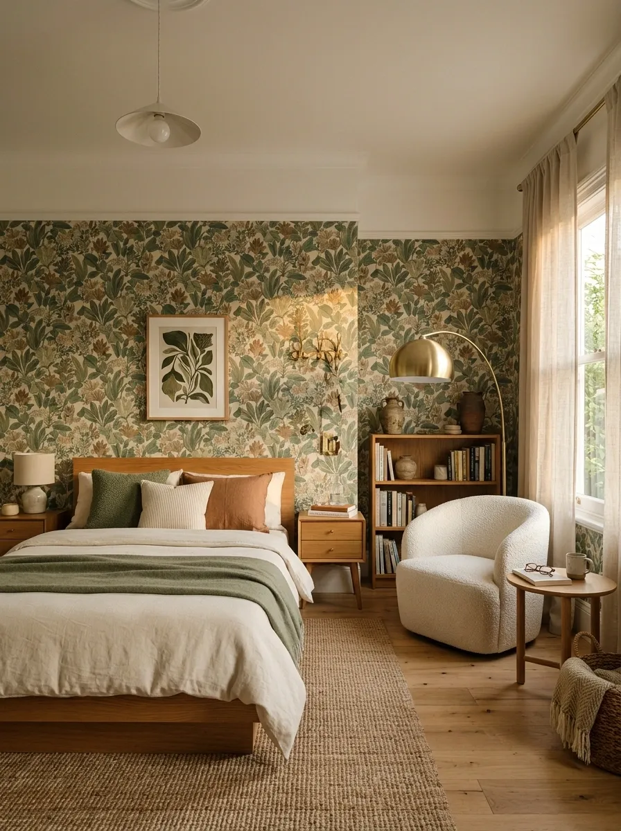 Eclectic Botanical Wallpaper With a Dedicated Reading Corner