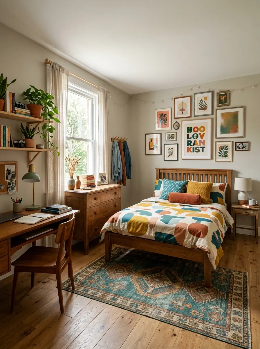 Eclectic Teen Bedroom With Graphic Art and Thrifted Furniture