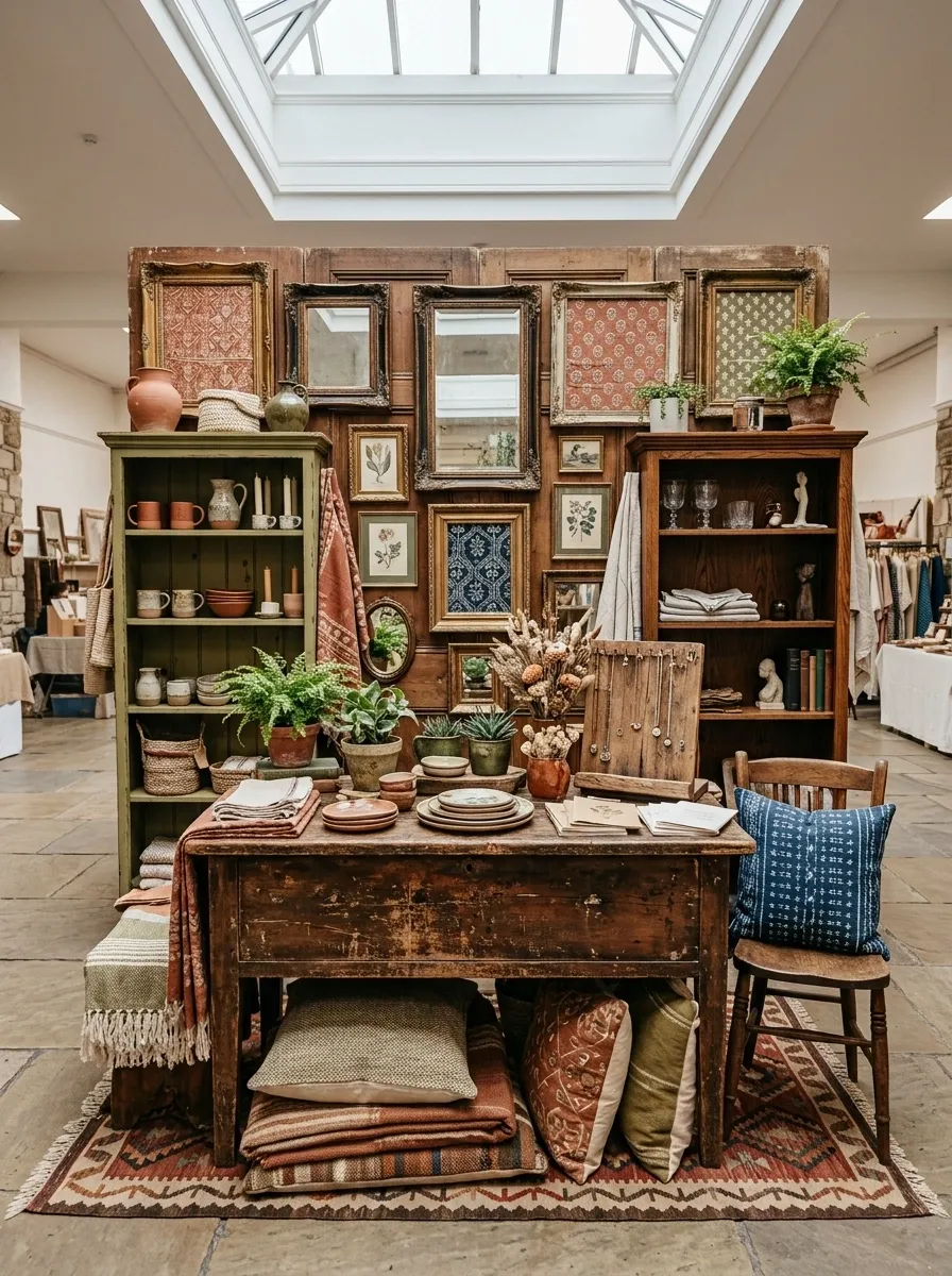 Eclectic Vintage Booth With Collected Furniture Pieces