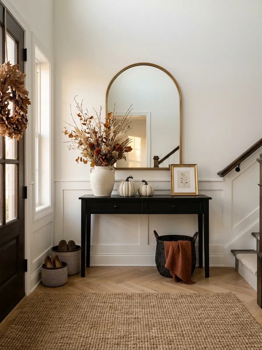 Elegant Black Console With Soft Ivory and Burnt Sienna