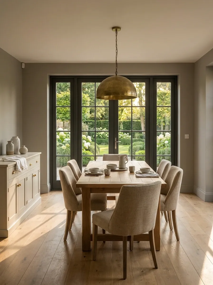 Elegant Garden Dining Room With French Doors