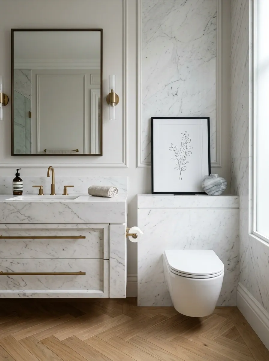 Elegant Marble Bathroom With Quiet Tank Styling