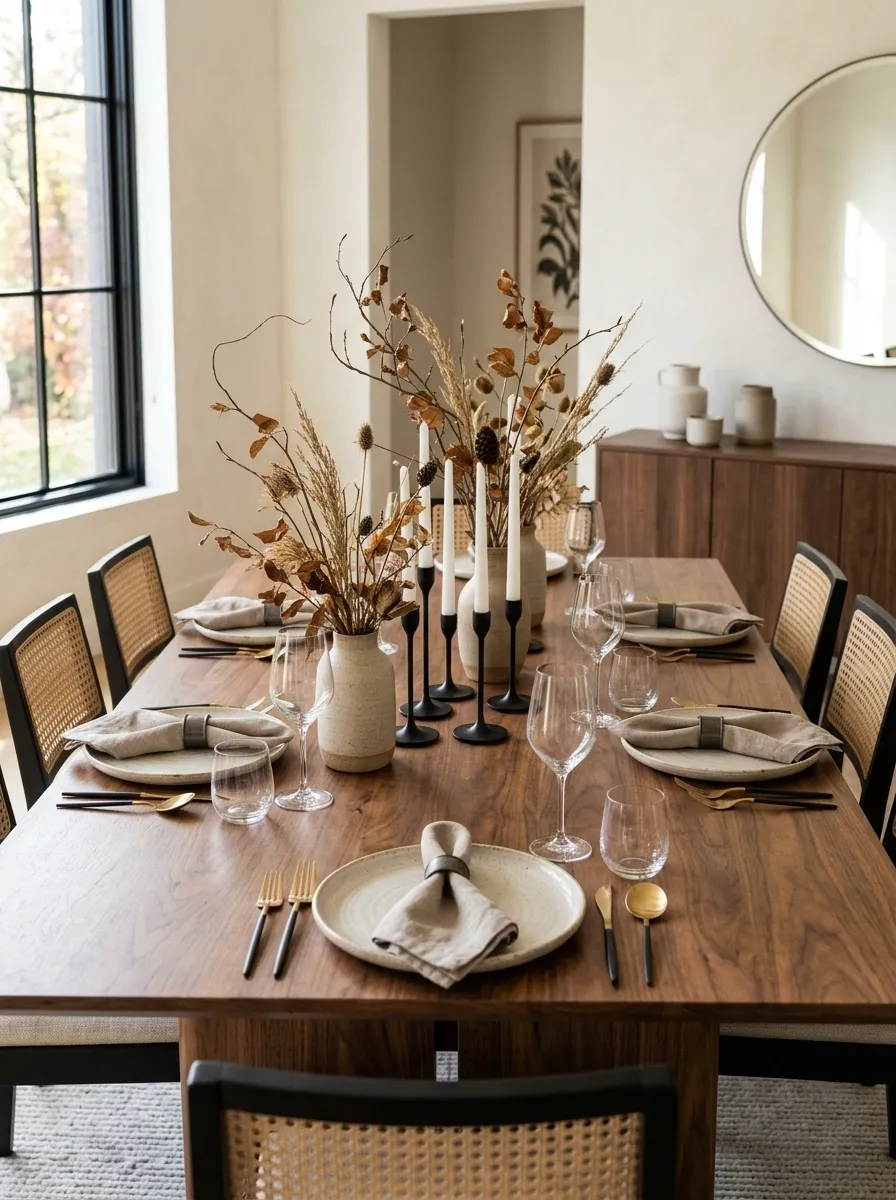 Elegant Neutral Table With Black Candlesticks