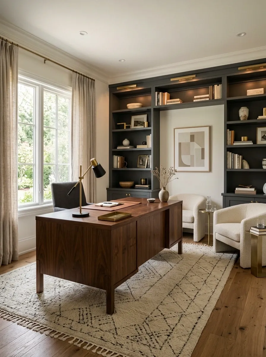Elegant Office With a Desk Facing the Room