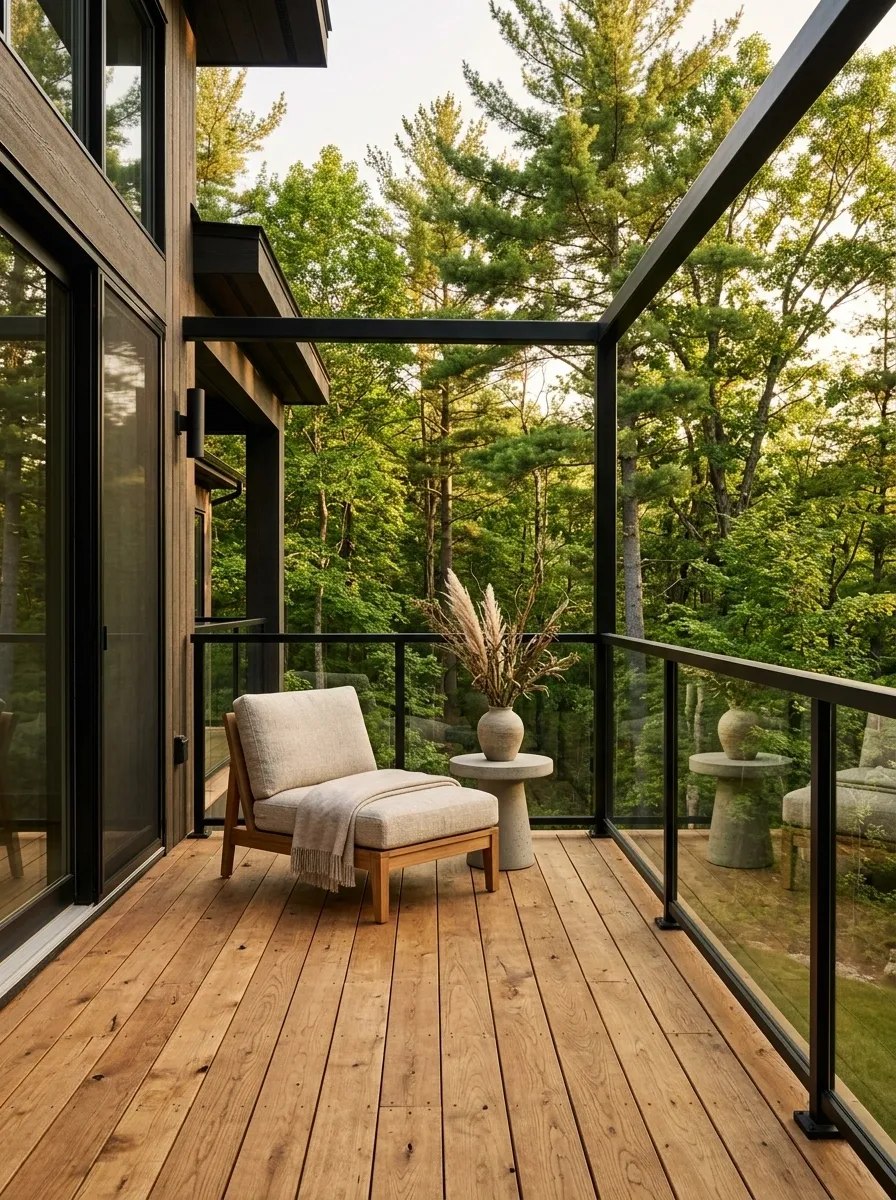 Elevated Porch With Glass Panels and Minimal Wood Framing
