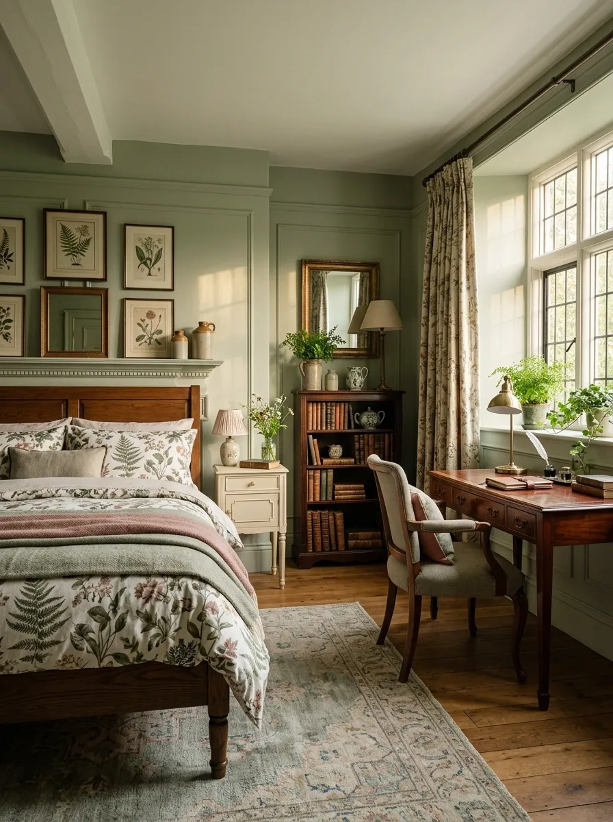 English Country Guest Room With a Small Library Office