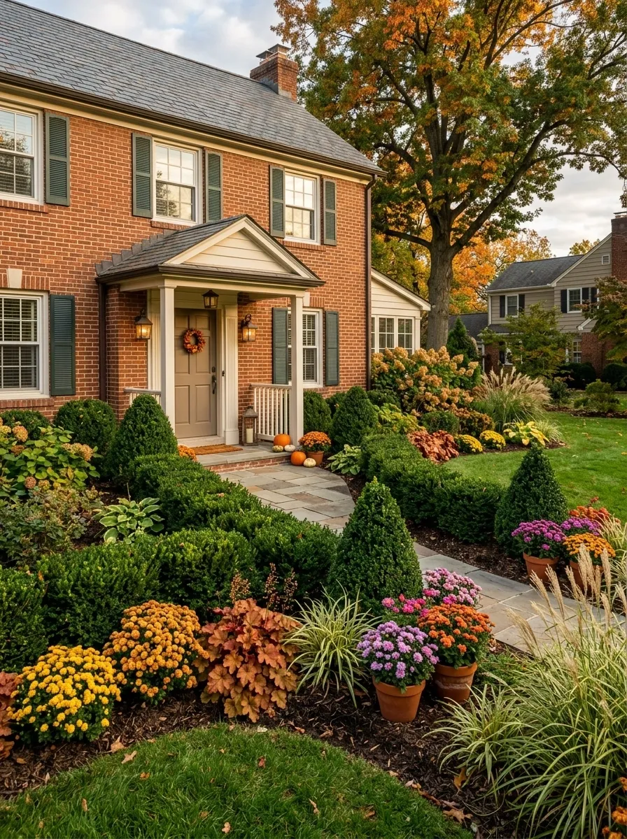 Evergreen Foundation With Seasonal Underplanting