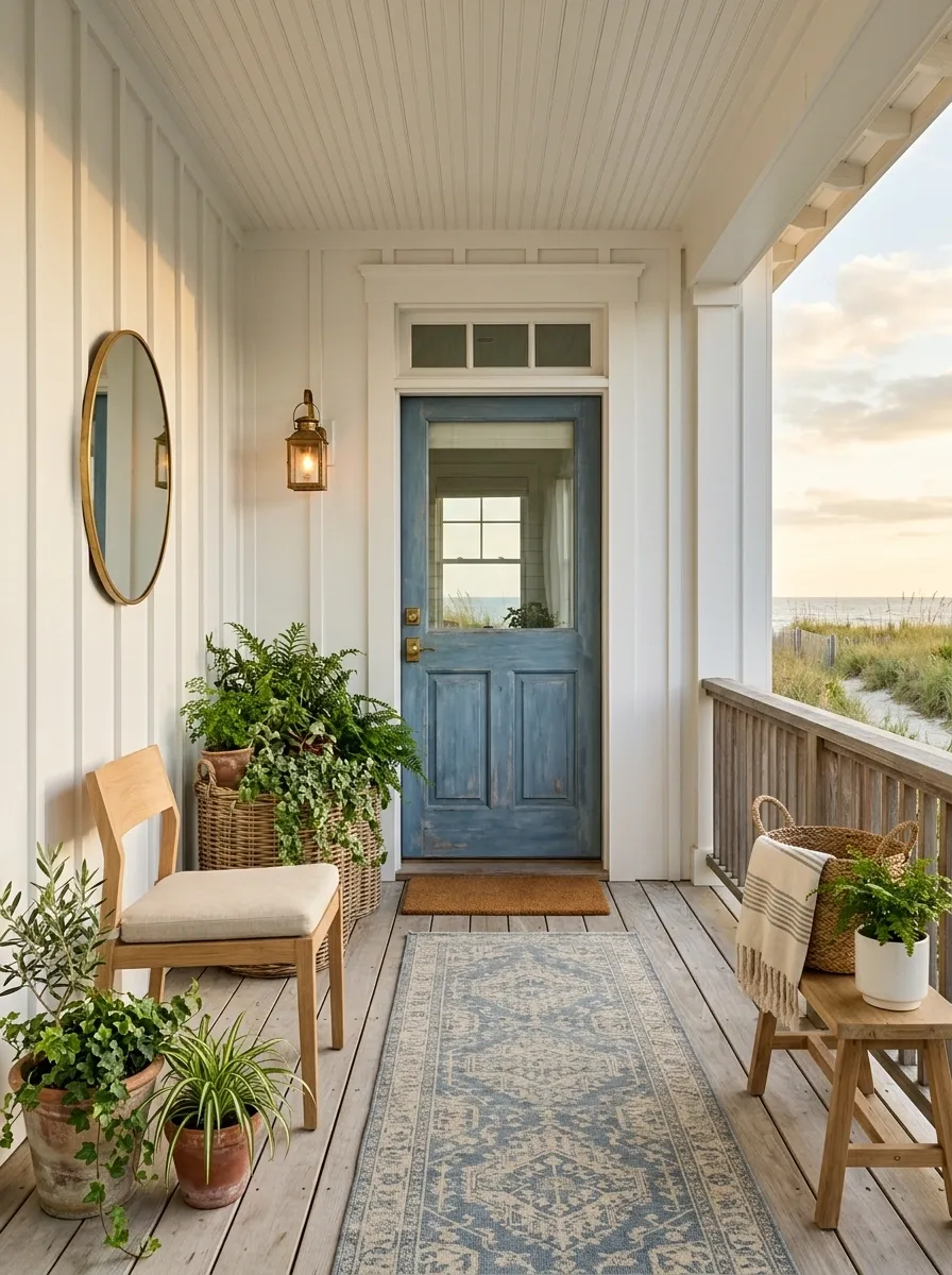 Faded Blue Rug With Coastal White Architecture