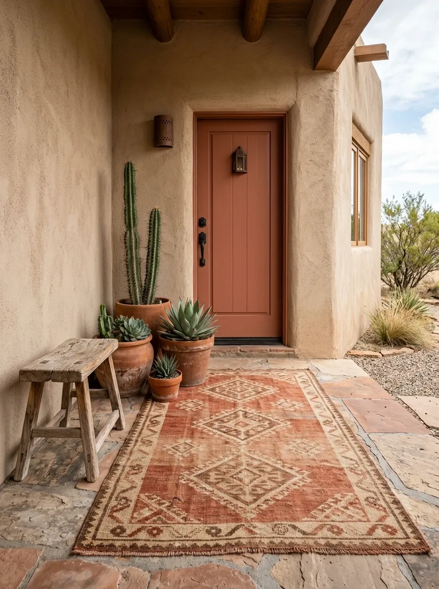 Faded Southwestern Rug With Desert Planting