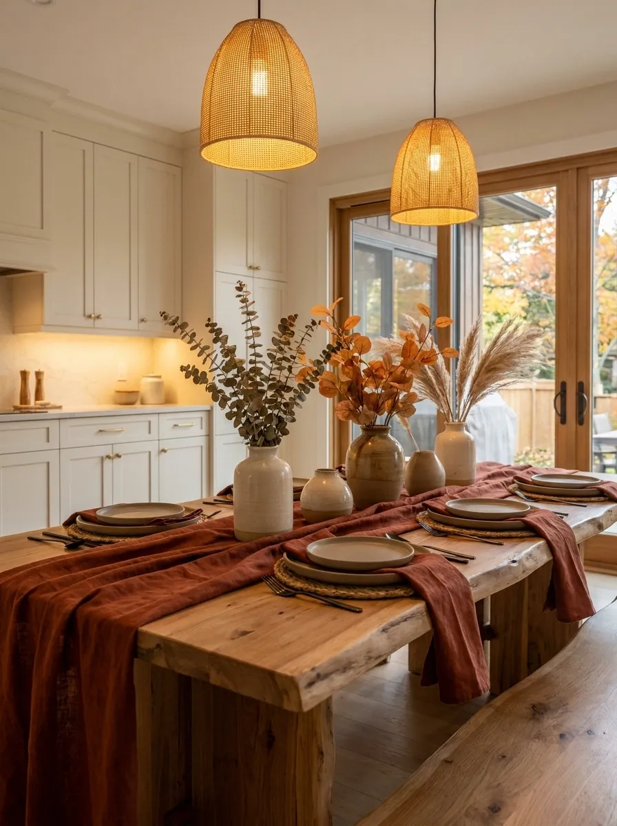 Fall Kitchen Table With Deep Rust and Cream