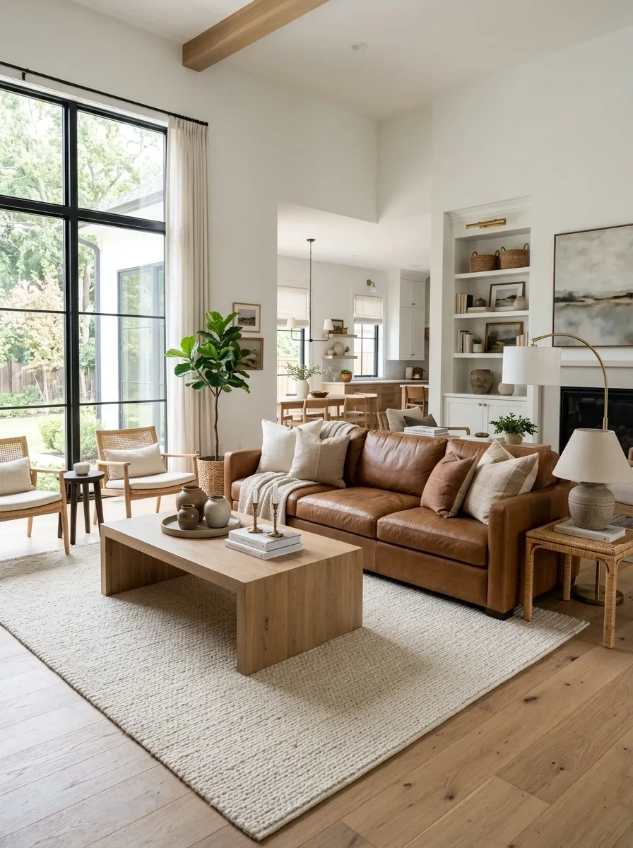 Family Living Room With a Durable Brown Sectional