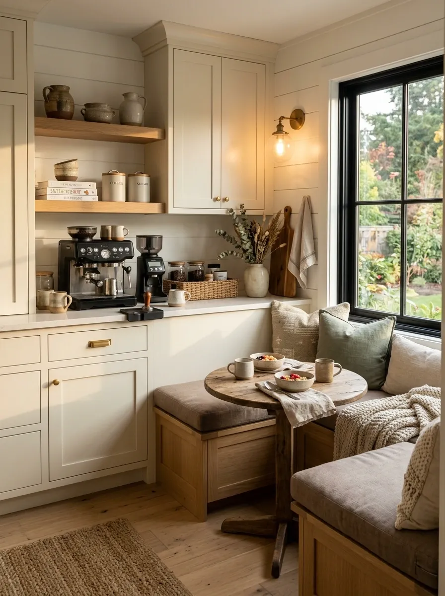 Farmhouse Coffee Bar Inside a Breakfast Nook