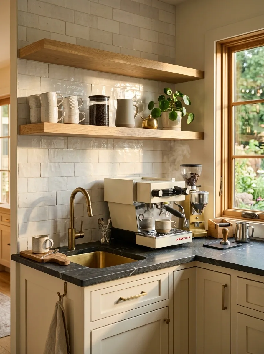 Farmhouse Coffee Bar With Sink and Prep Counter