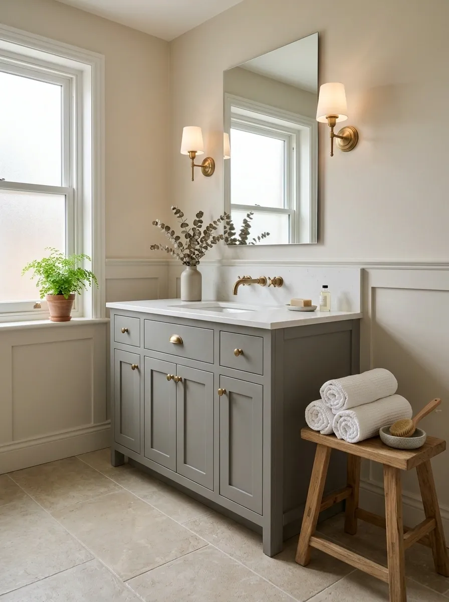 Farmhouse-Inspired Grey and Beige Bathroom