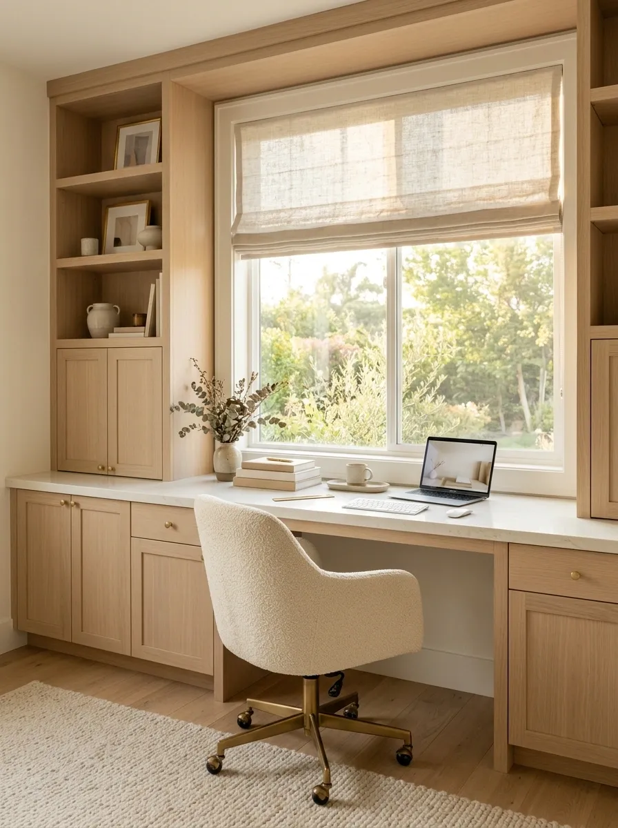 Feminine Office With a Built-In Window Desk