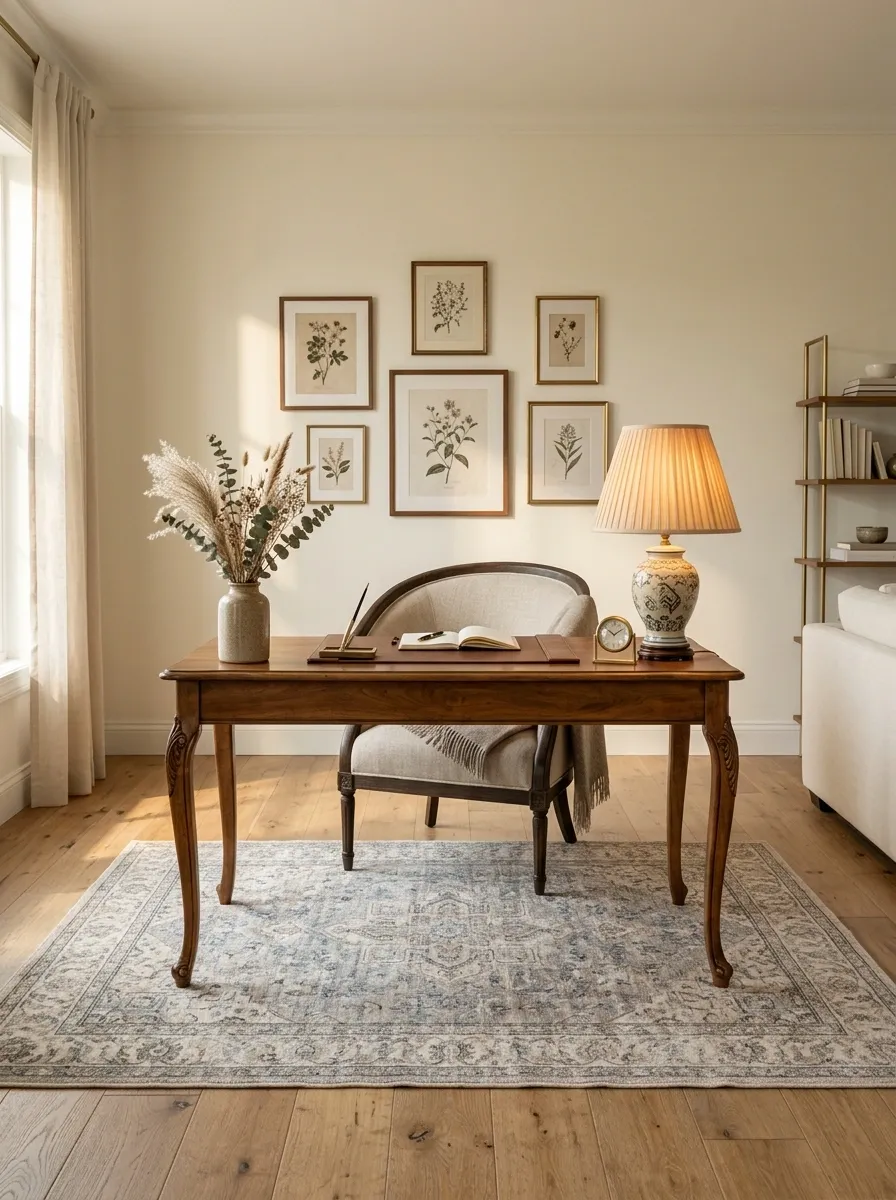 Feminine Office With a Vintage Writing Desk