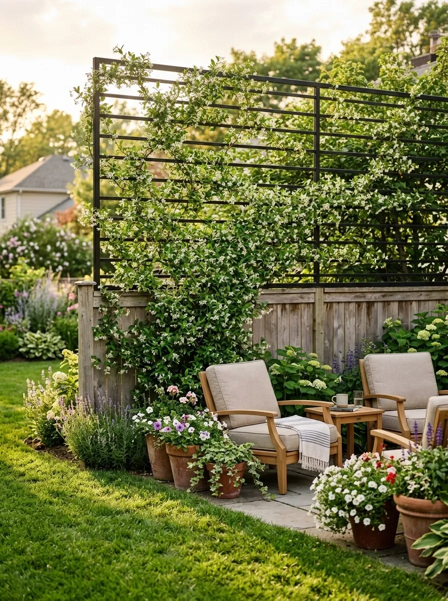 Fence-Top Privacy Extension With Climbing Vines