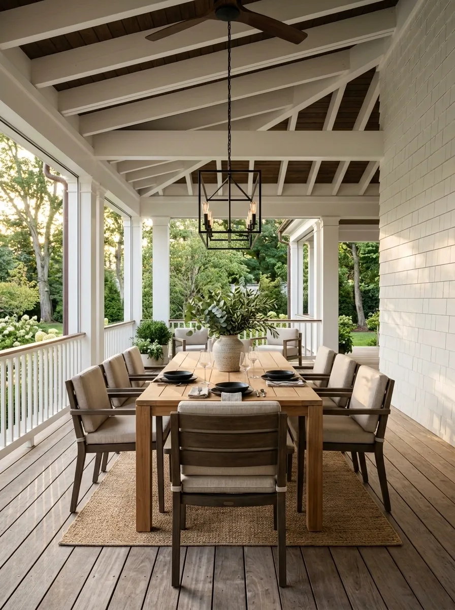 Fill a broad porch with a long outdoor dining table