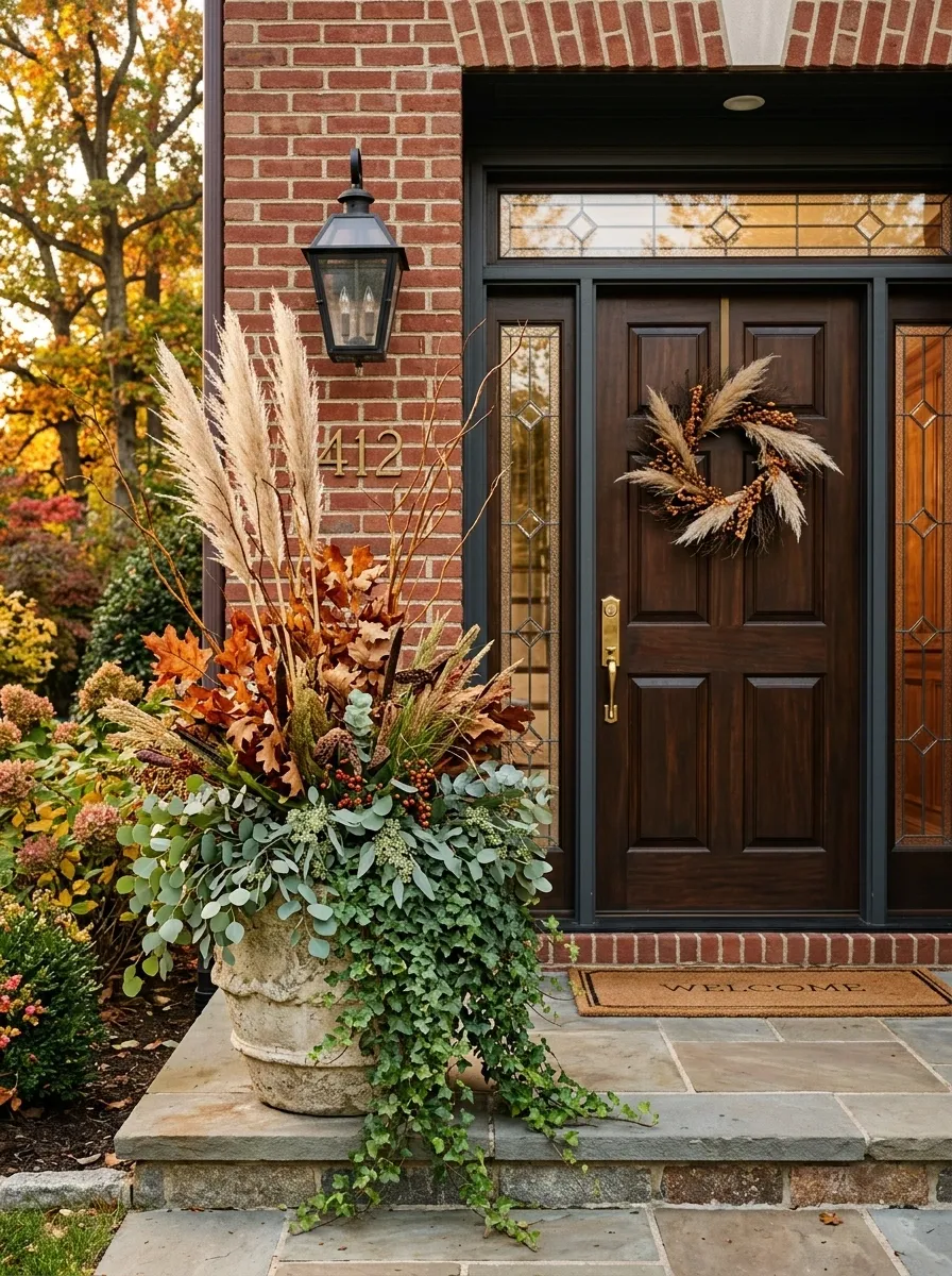 Fill Oversized Planters With Grasses, Branches, and Fall Foliage