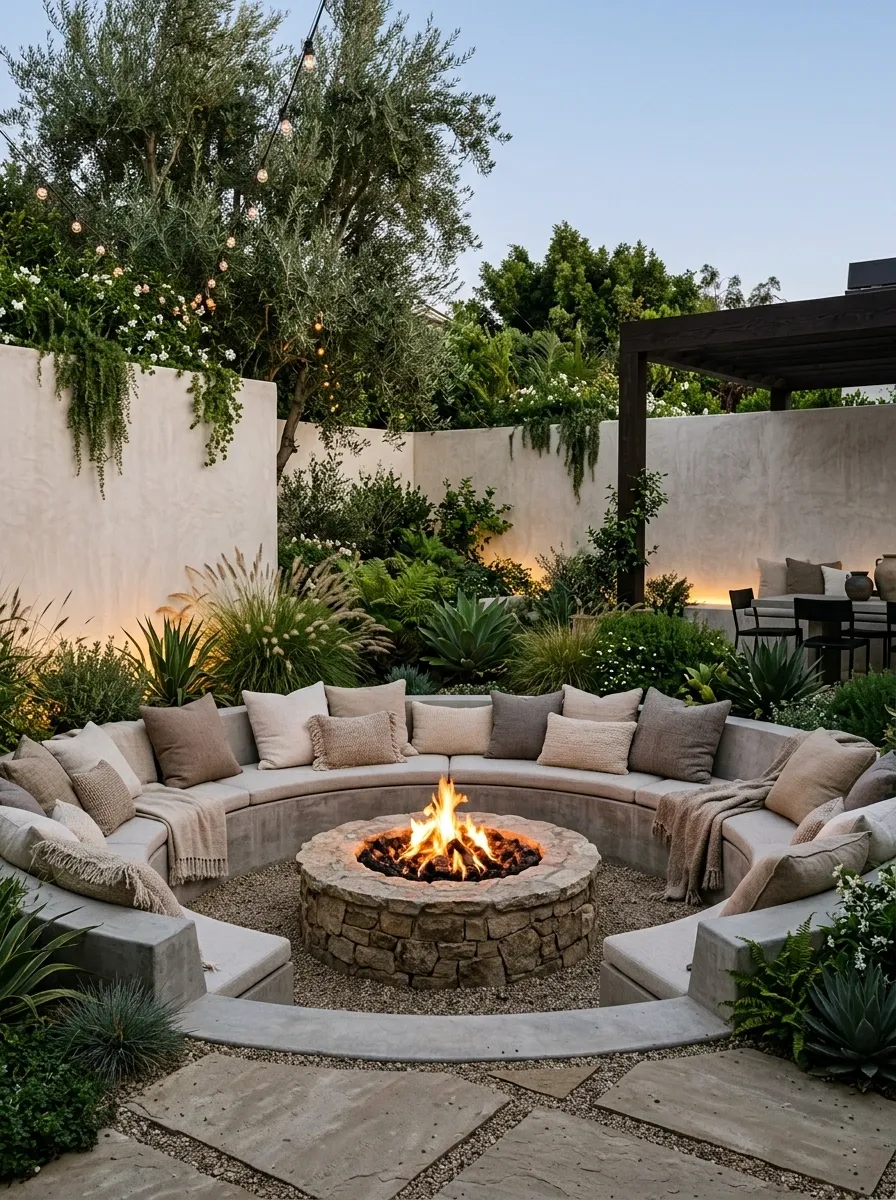 Fire Pit Courtyard Patio With Built-In Seating