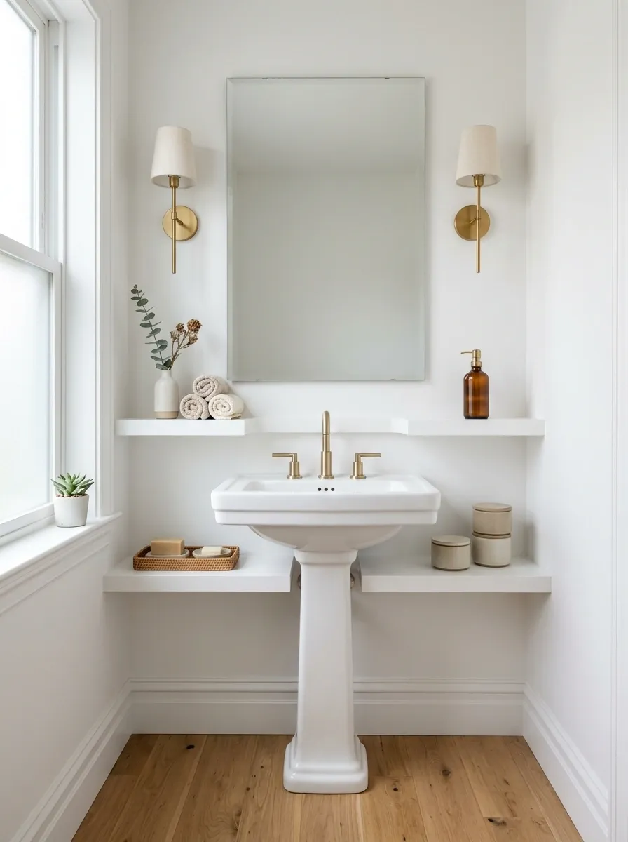 Floating White Shelves With a Precise Pedestal Cutout
