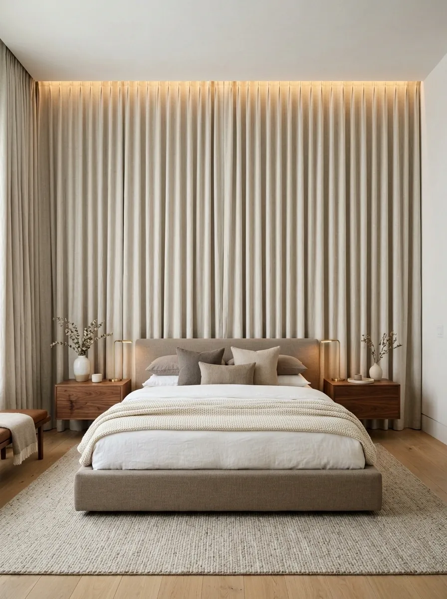 Floor-to-Ceiling Curtains Behind the Bed