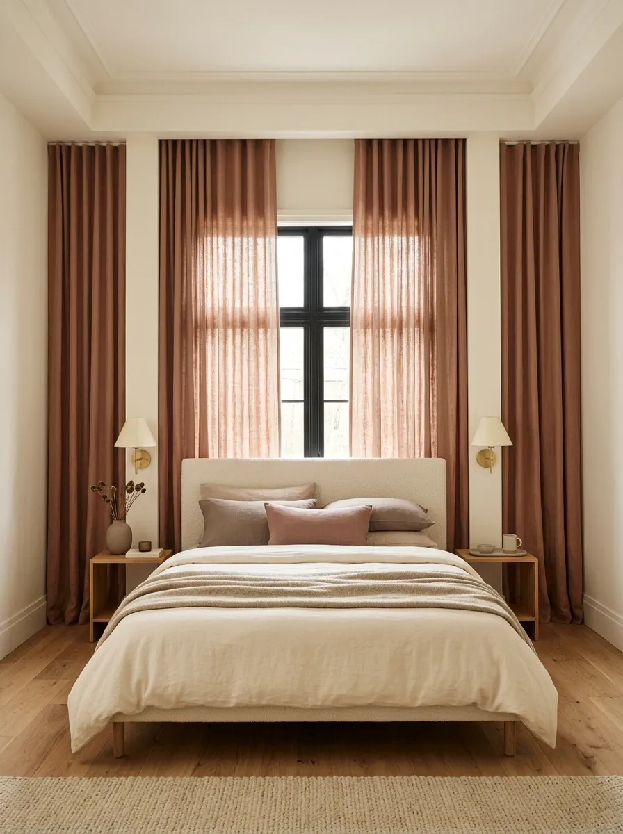 Floor-to-Ceiling Linen Curtains Behind the Bed