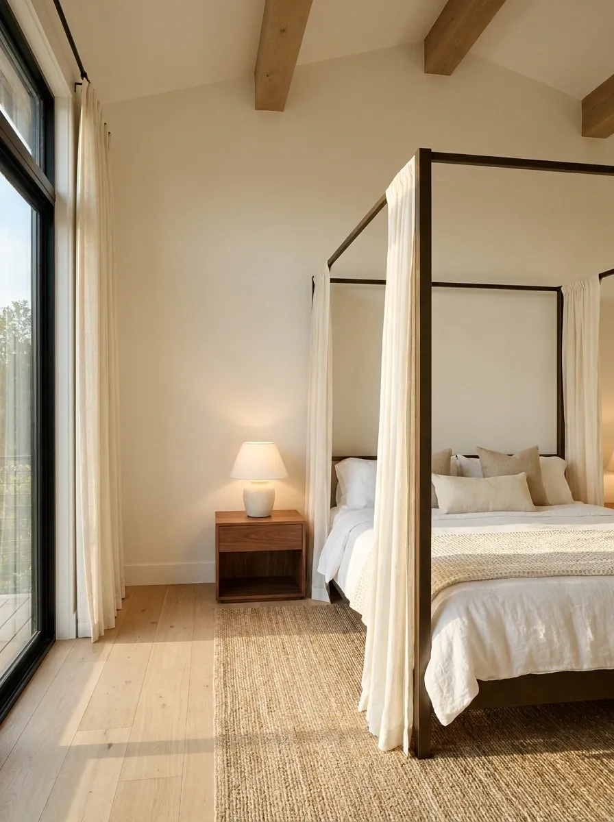 Four-Poster Bed With Soft Draped Curtains