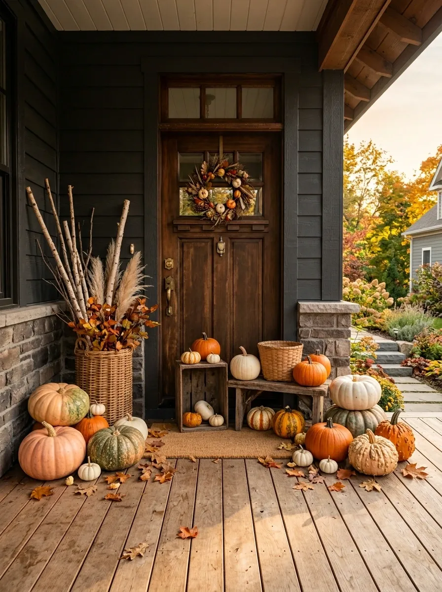 Frame the Door With Uneven Pumpkin Layers