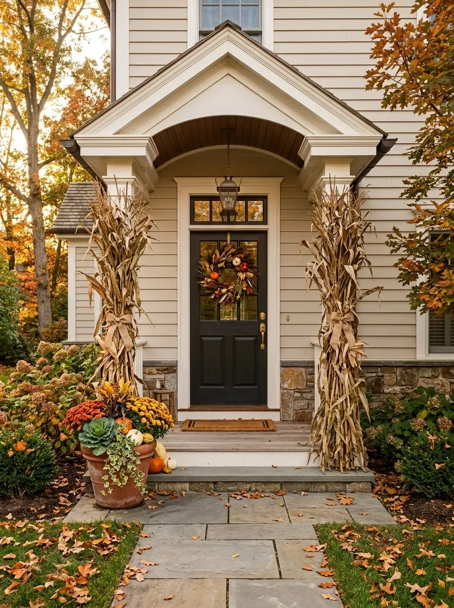 Frame the Front Door With Tall Cornstalks and One Oversized Planter