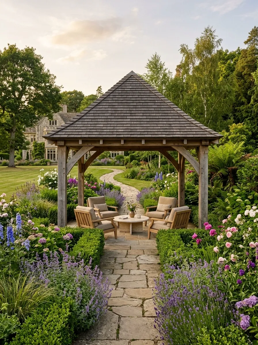 Freestanding Pergola With a Pyramidal Roof in the Garden