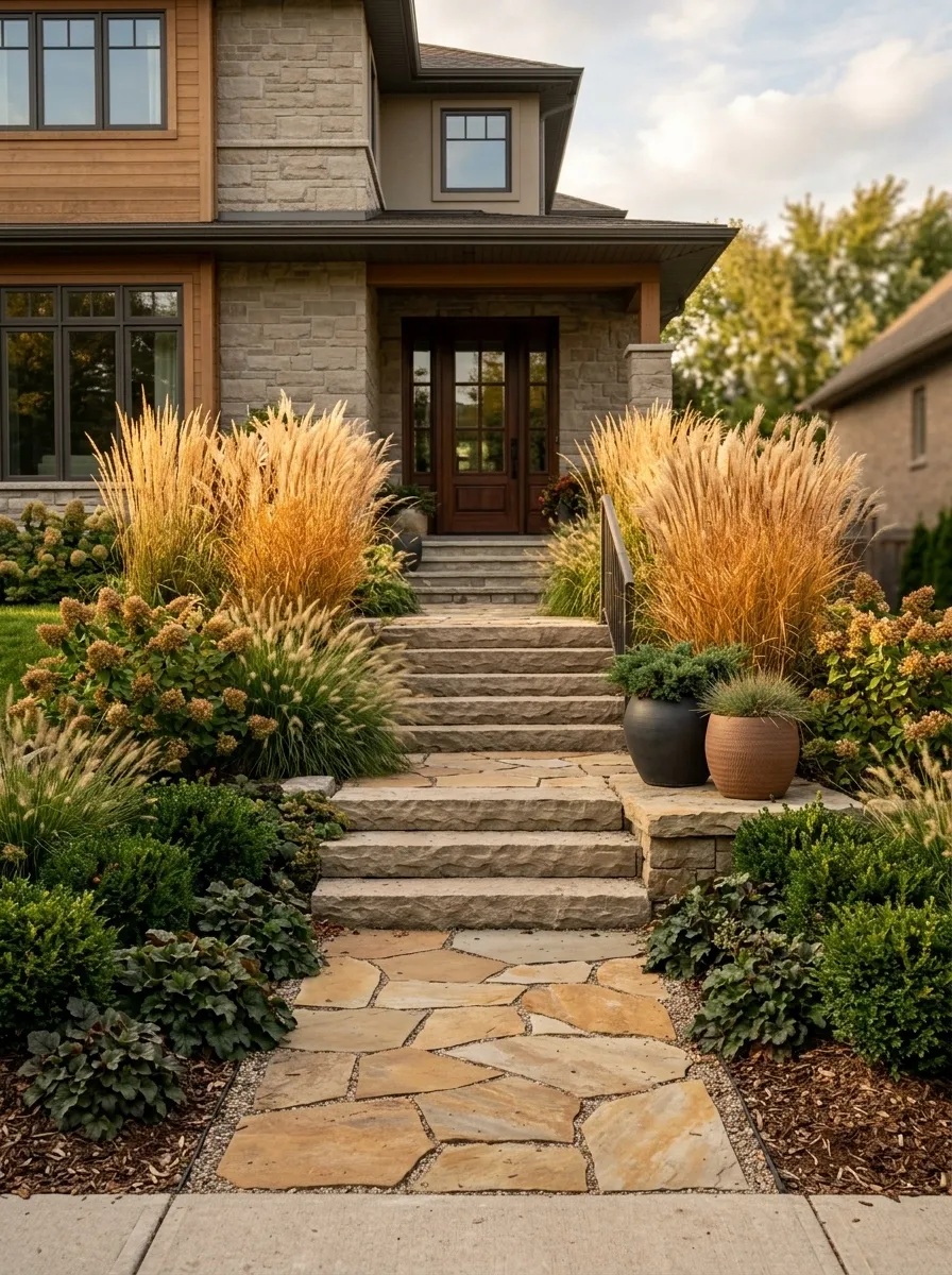 Front Steps Surrounded by Amber Grasses